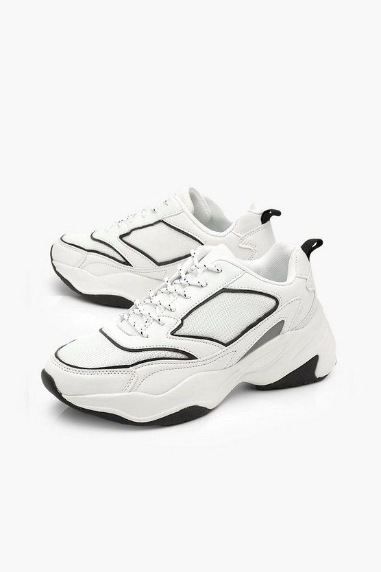 Contrast Sole Chunky Sneakers With Reflective Strip | Boohoo.com (US & CA)