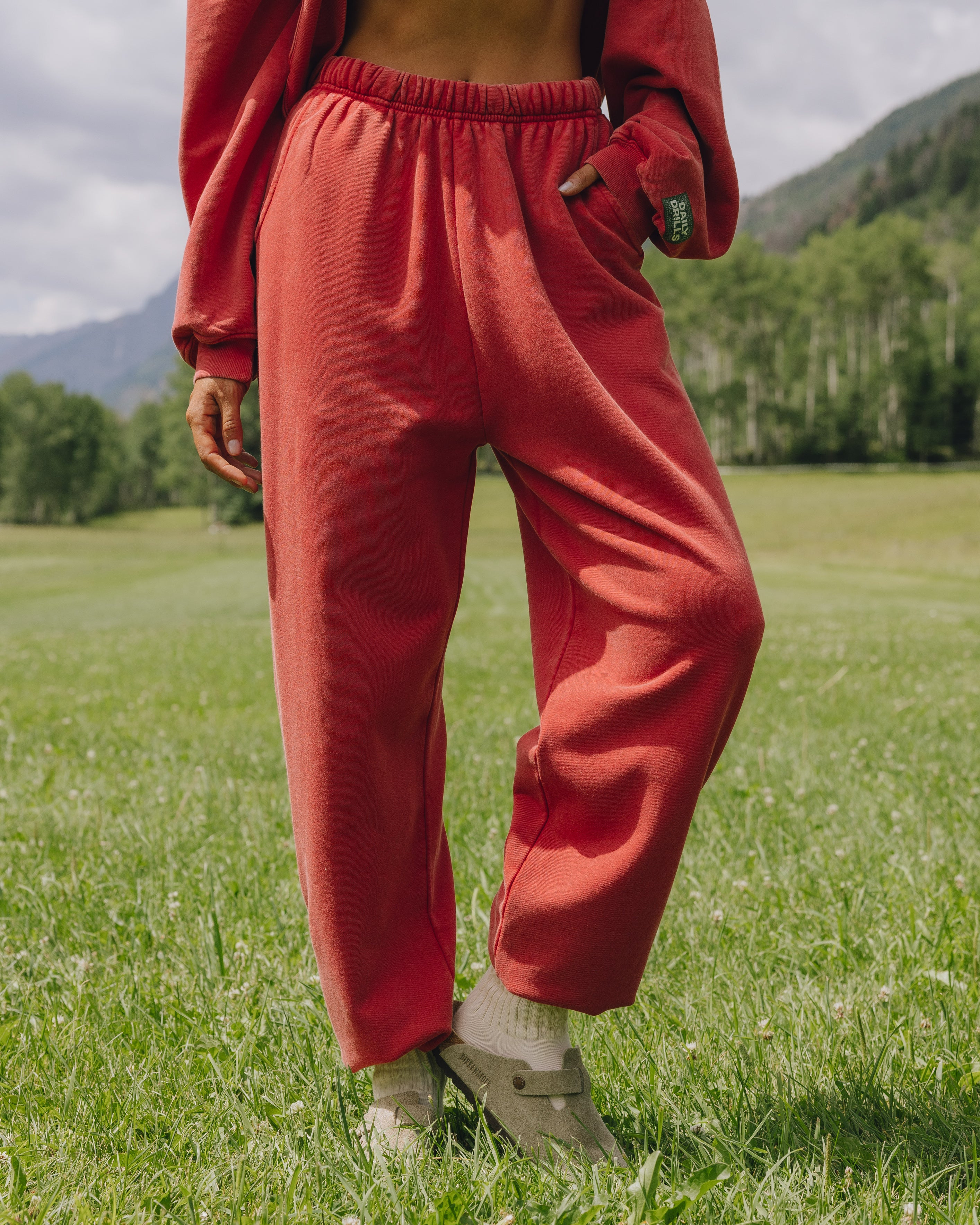 Unisex Joggers - Sunbleached Vintage Red with Bandana Patch | Daily Drills LLC