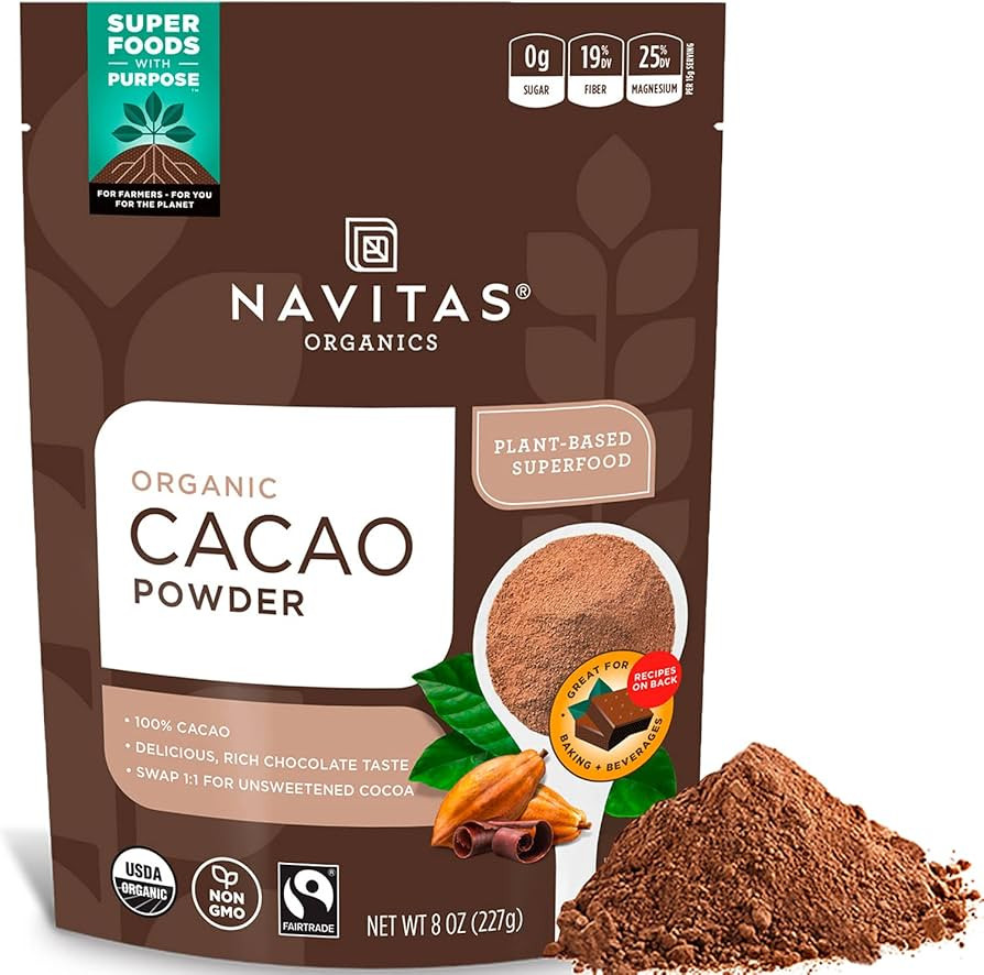 Navitas Organics Cacao Powder, 8oz. Bag, 15 Servings — Organic, Non-GMO, Fair Trade, Gluten-Fre... | Amazon (US)