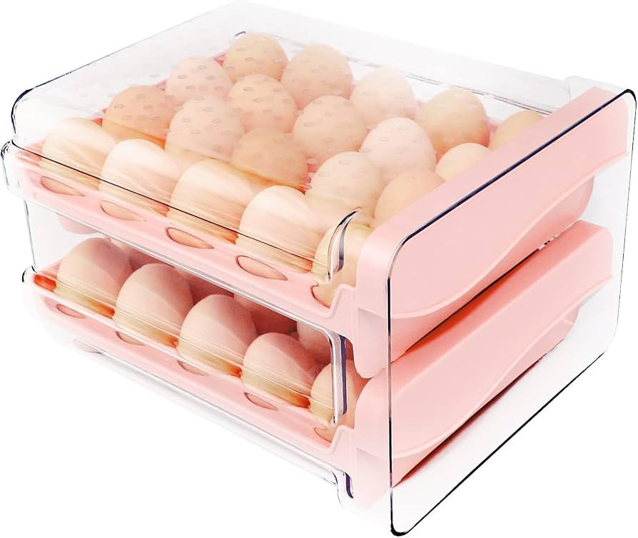 I00000 Pink Plastic Egg Holder, Egg Storage Container for Refrigerator, 2-Layer Drawer Type Egg F... | Amazon (CA)