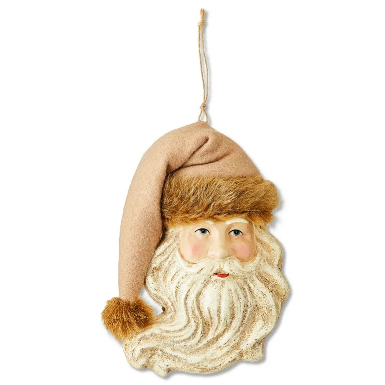 Brown and White Paper Mache Santa Fur Trim Christmas Ornament, Cabin Chic Theme, 6.6", by Holiday... | Walmart (US)