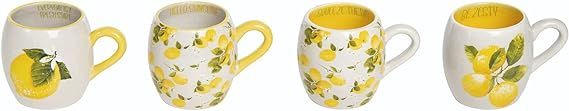 Transpac Lemon Yellow Fruit Motif Dolomite Stoneware Coffee Cup Mug Set of 4 | Amazon (US)