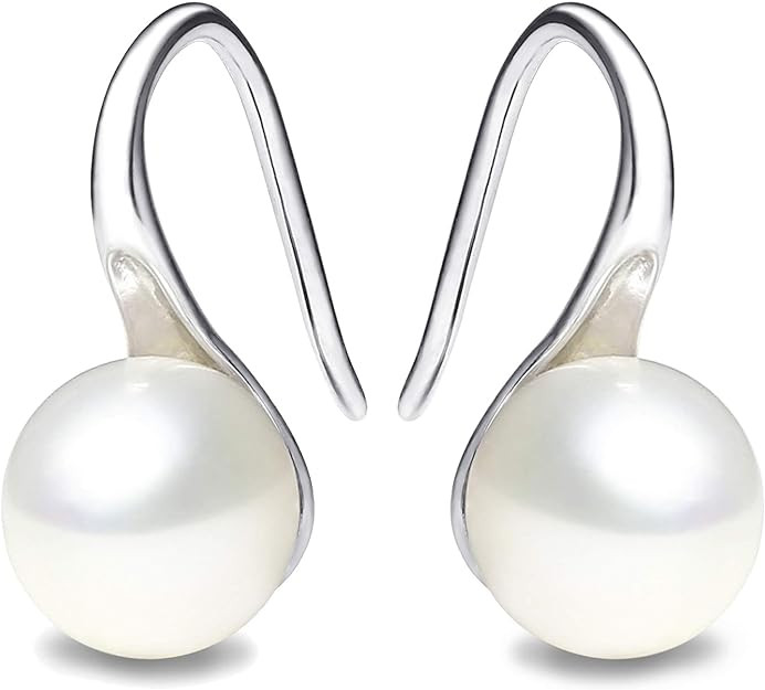 925 Sterling Silver Hoop Handpicked AAA+ Quality 7.5-8mm White Freshwater Cultured Pearl Dangle D... | Amazon (US)