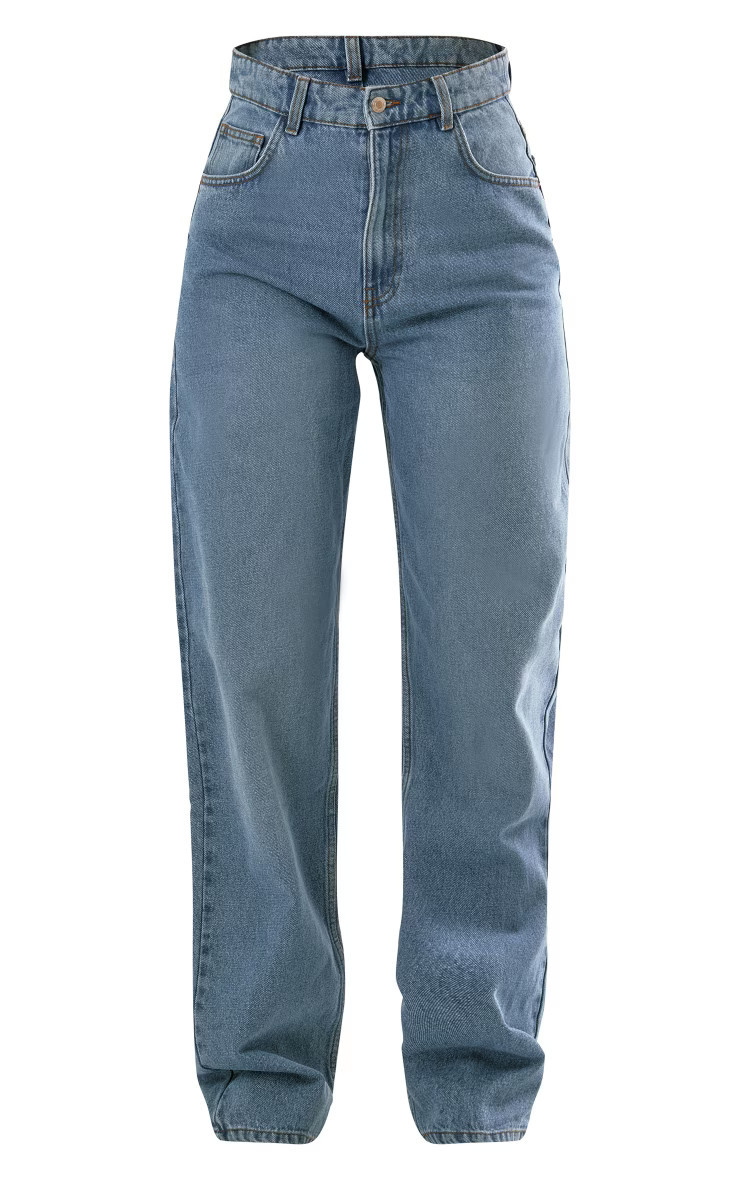 PRETTYLITTLETHING Tall Mid Blue Wash High Rise Boyfriend Jeans | PrettyLittleThing UK