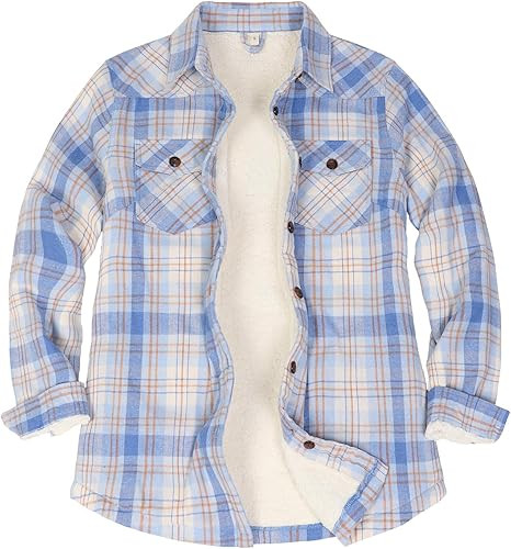 ThCreasa Womens Sherpa Lined Flannel Jacket with Hand Pockets, Plaid Button Down Fuzzy Shirt Jack... | Amazon (US)