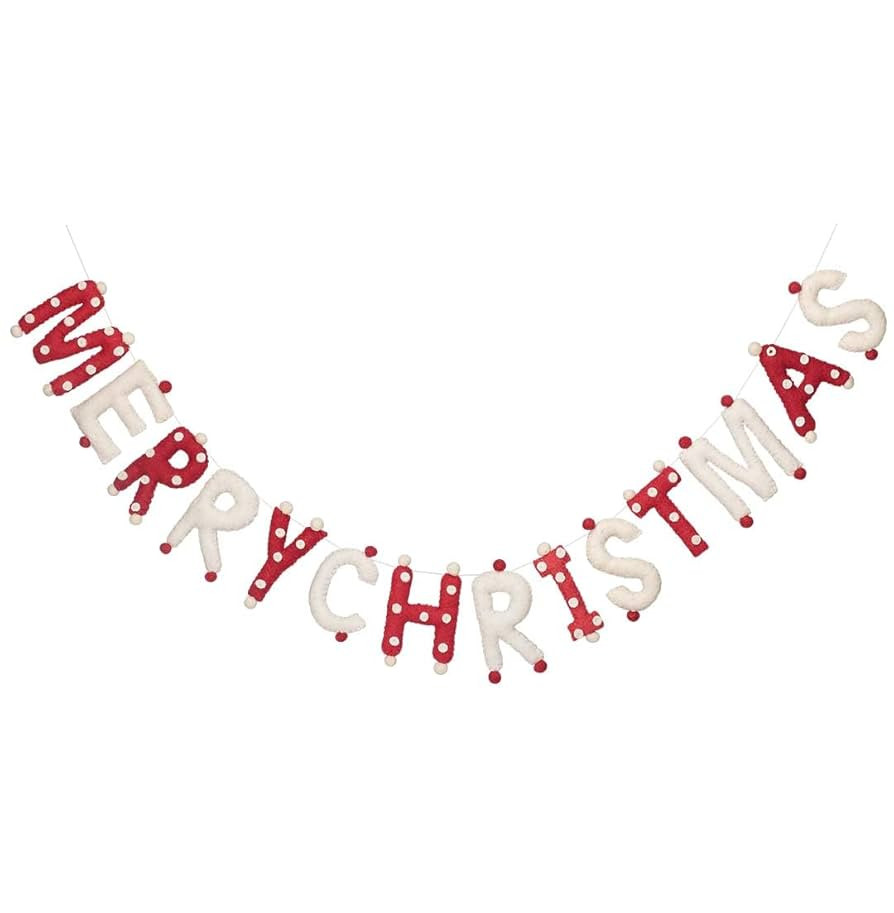 Folkulture Christmas Garland for Mantle Decorations, 72 Inches Outdoor Wool Felt Ball Christmas D... | Amazon (US)