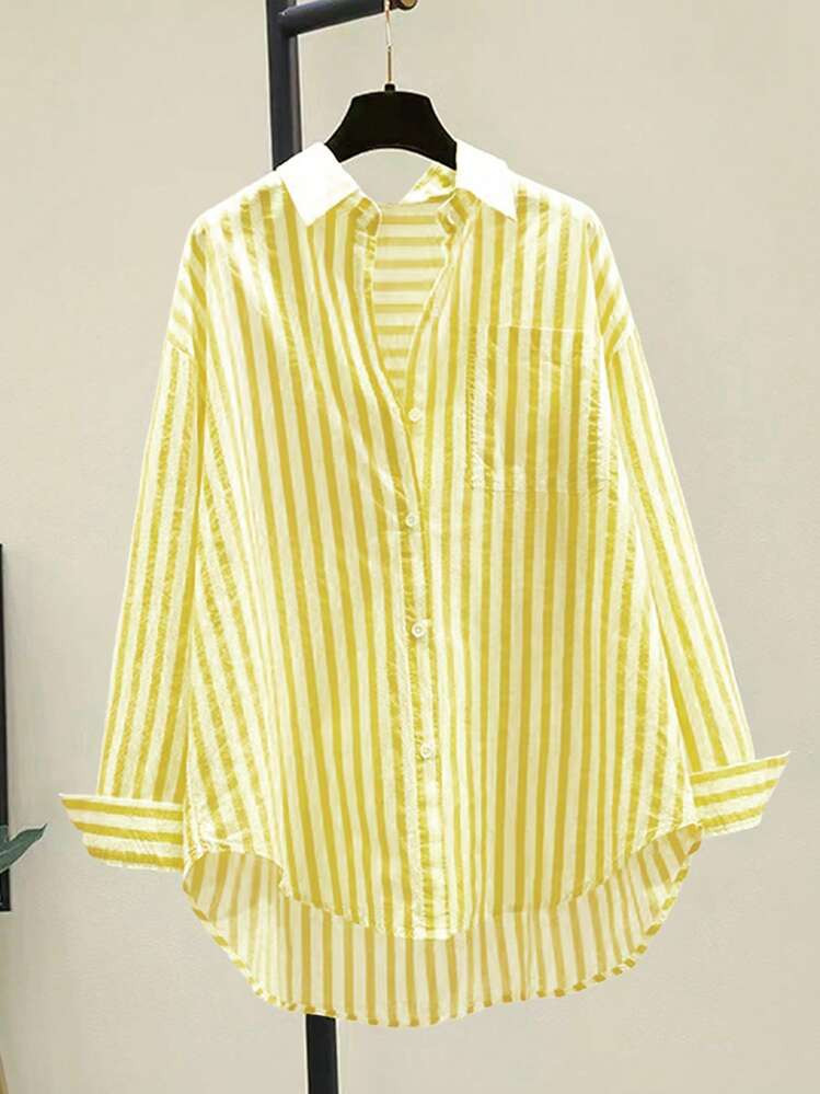 INAWLY Women's Casual Striped Print Long Sleeve Chest Pocket Shirt, Autumn &Winter Fall Cloth For Women | SHEIN