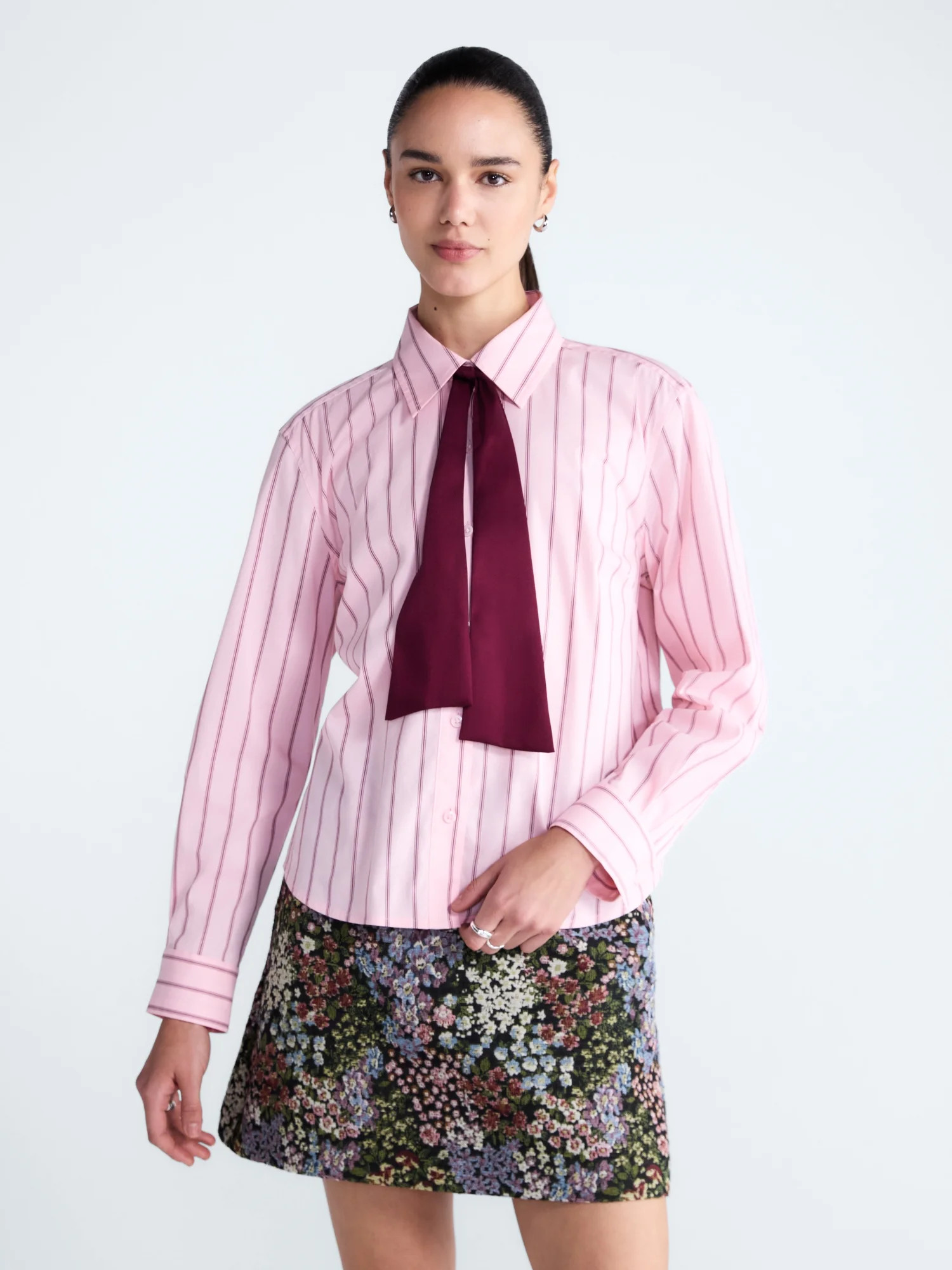 Free Assembly Women's Button Front Shirt with Satin Tie, Sizes XS-XXL | Walmart (US)