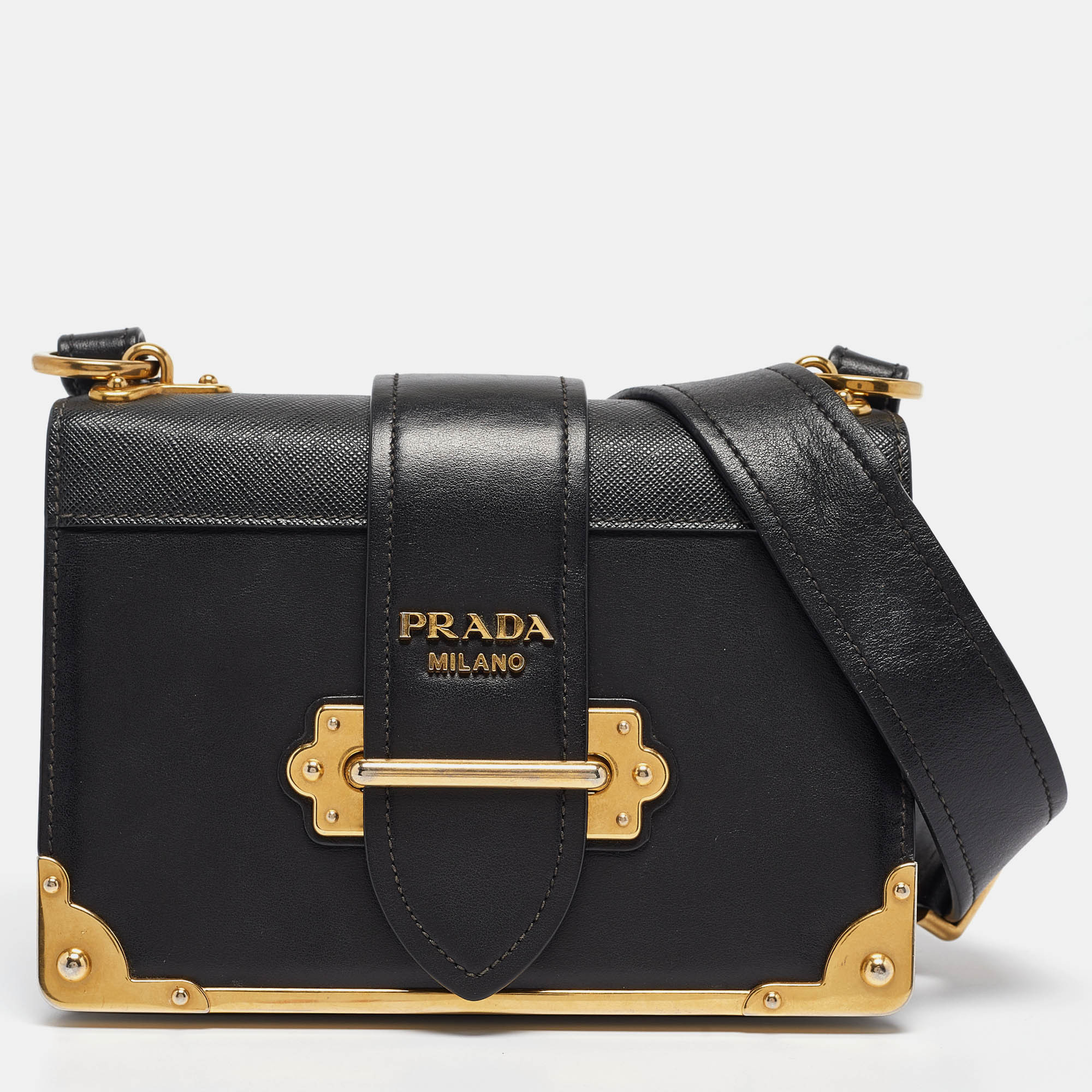 Prada Black Saffiano Leather Cahier Flap Shoulder Bag.. | Shop Simon