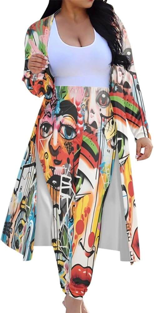 ENLACHIC Women Floral Print Long Sleeve Cardigan Cover up Long Pants 2 Piece Outfits Set | Amazon (US)