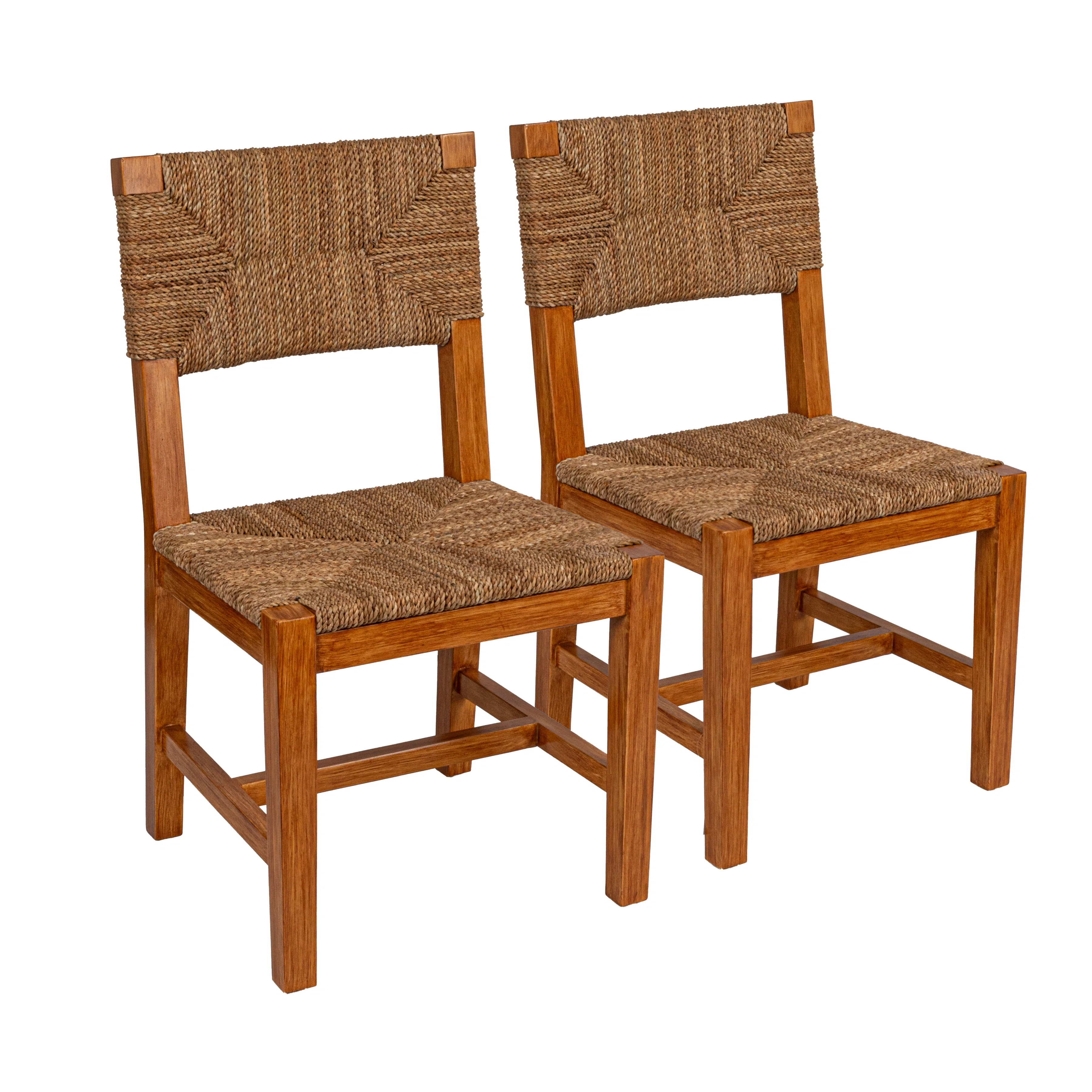Mahogany Wood & Natural Woven Seagrass Rope Dining Chair (Set of 2) | Joss & Main