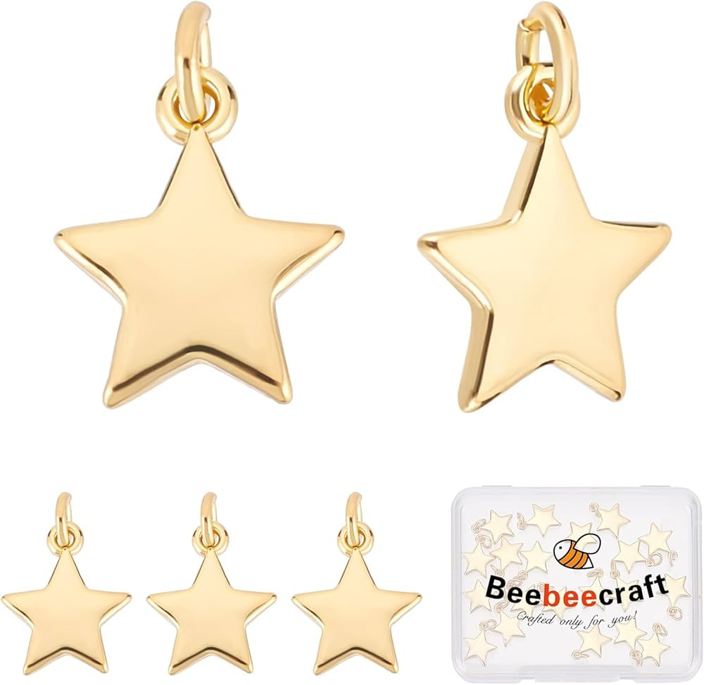 Beebeecraft 1 Box 20Pcs Gold Star Charms 18K Gold Plated Small Pentagram Dangle Pendants Charms w... | Amazon (US)