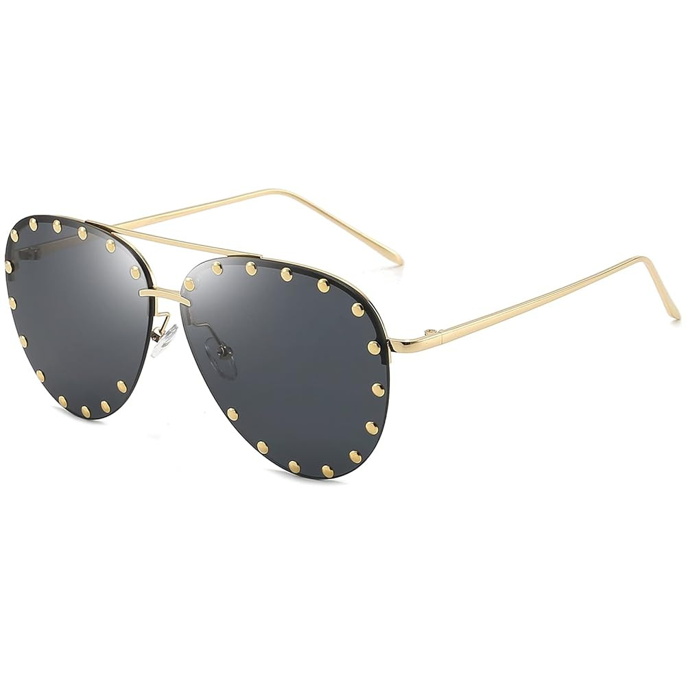 Dollger Studded Sunglasses for Women Fashion Studded Aviator Sunglasses Metal Frame UV 400 | Amazon (US)