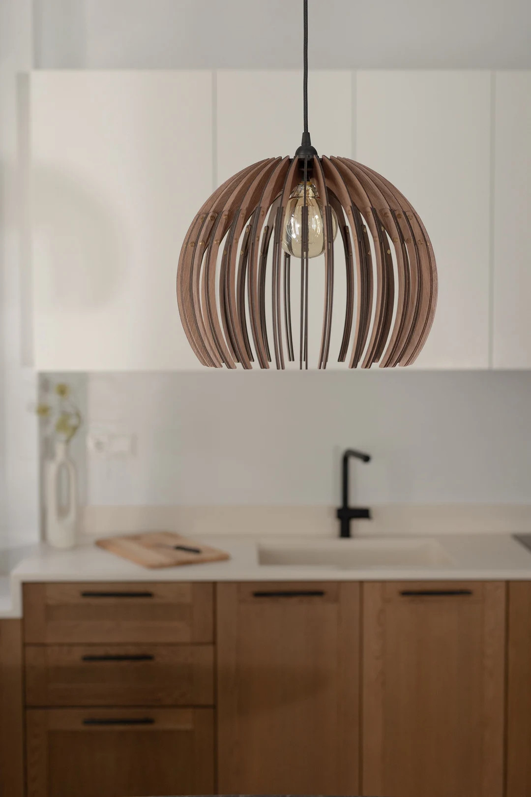 Scandinavian Wood Chandelier: Modern Kitchen Island Pendant Lamp - Etsy | Etsy (US)