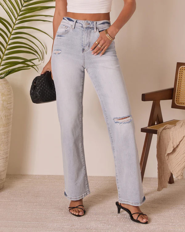 Crystal Super Stretch Distressed Relaxed Denim | VICI