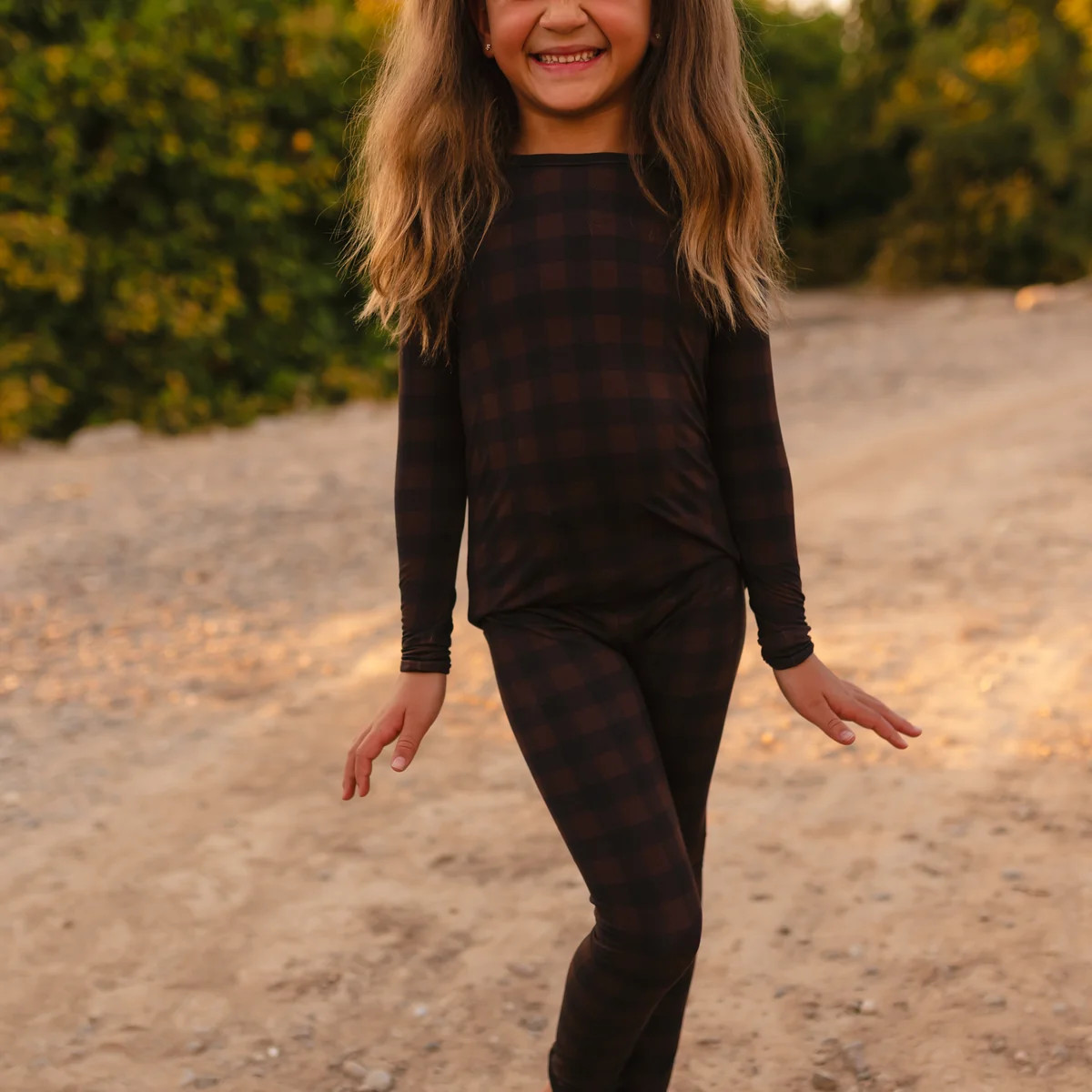 Youth Pajama Set in Brown Gingham | Silks Design