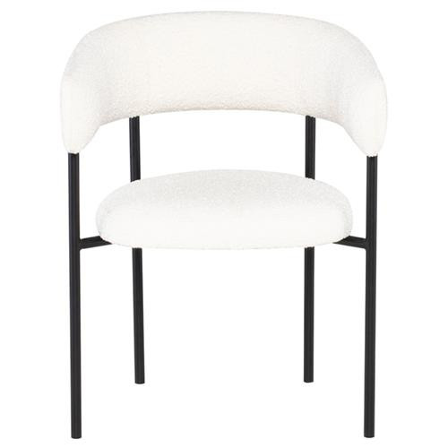 Charlotte Modern White Boucle Seat Black Steel Dining Bistro Chair - Small | Kathy Kuo Home
