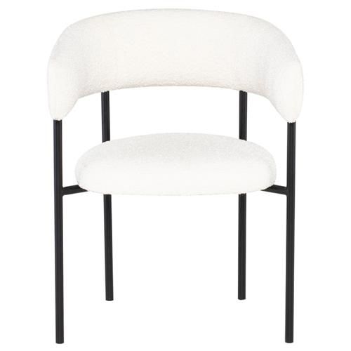 Charlotte Modern White Boucle Seat Black Steel Dining Bistro Chair - Small | Kathy Kuo Home