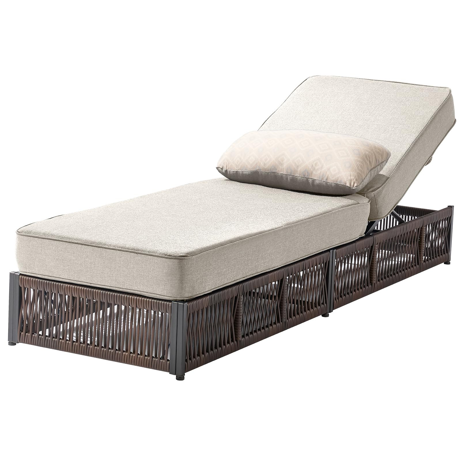 Luxury Outdoor Chaise Lounge with 5 Inch Thickened Cushions - 1 Set High Back Brown Wicker Patio ... | Amazon (US)