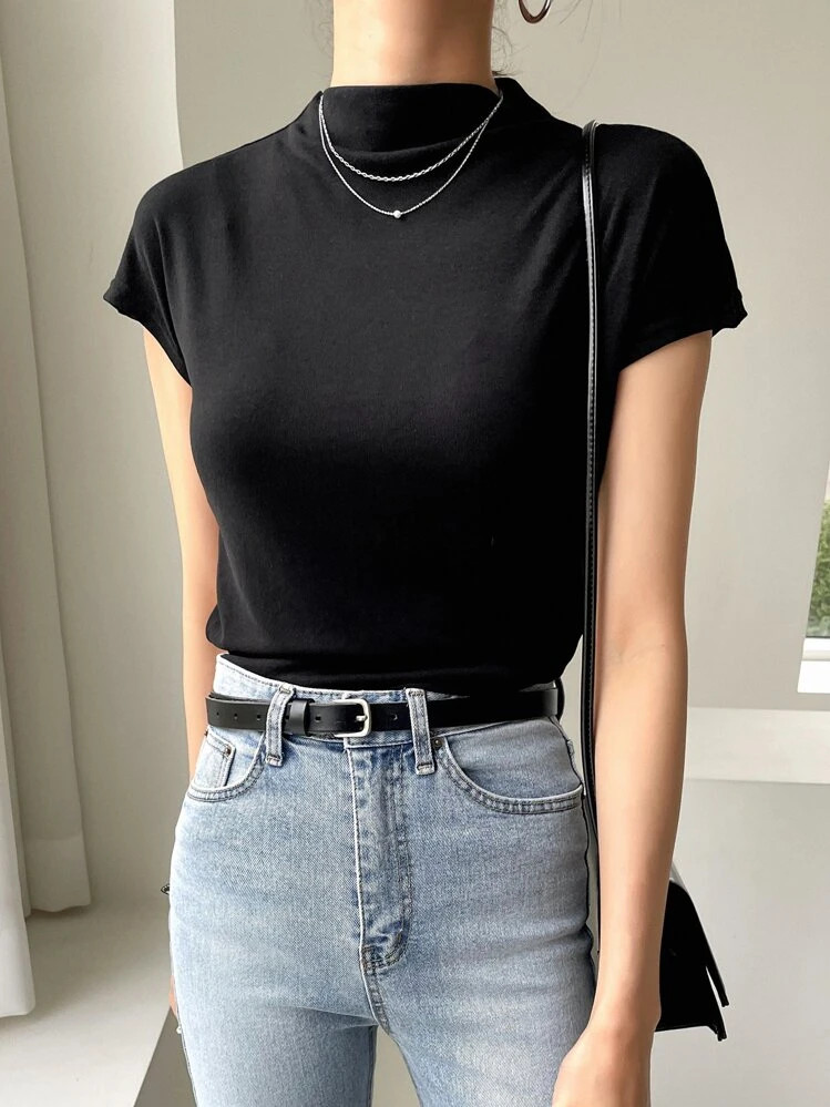 DAZY High Neck Solid Tee | SHEIN