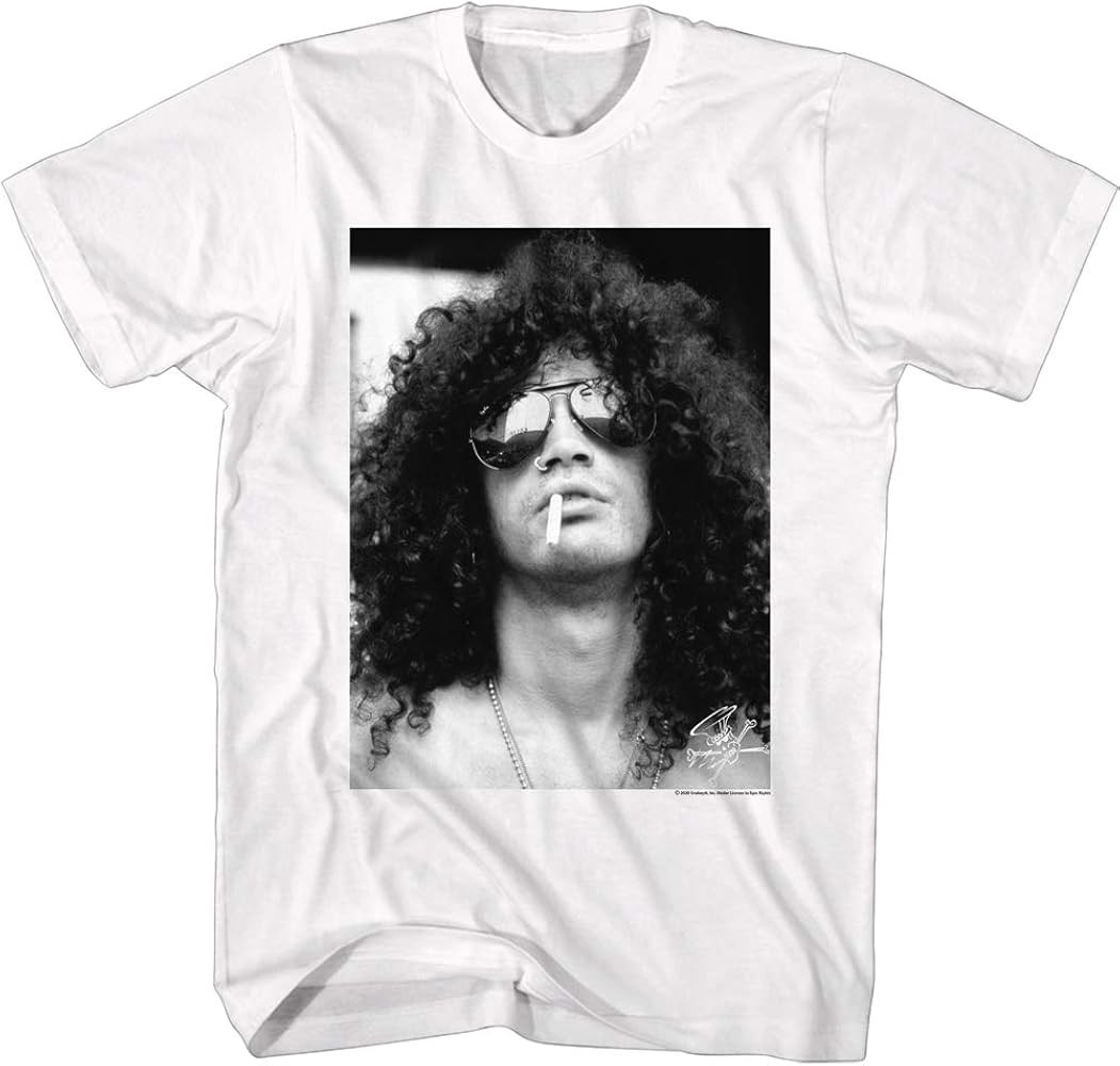 American Classics Slash Musician Black & White Slash Smoking Adult Short Sleeve T-Shirt Graphic T... | Amazon (US)