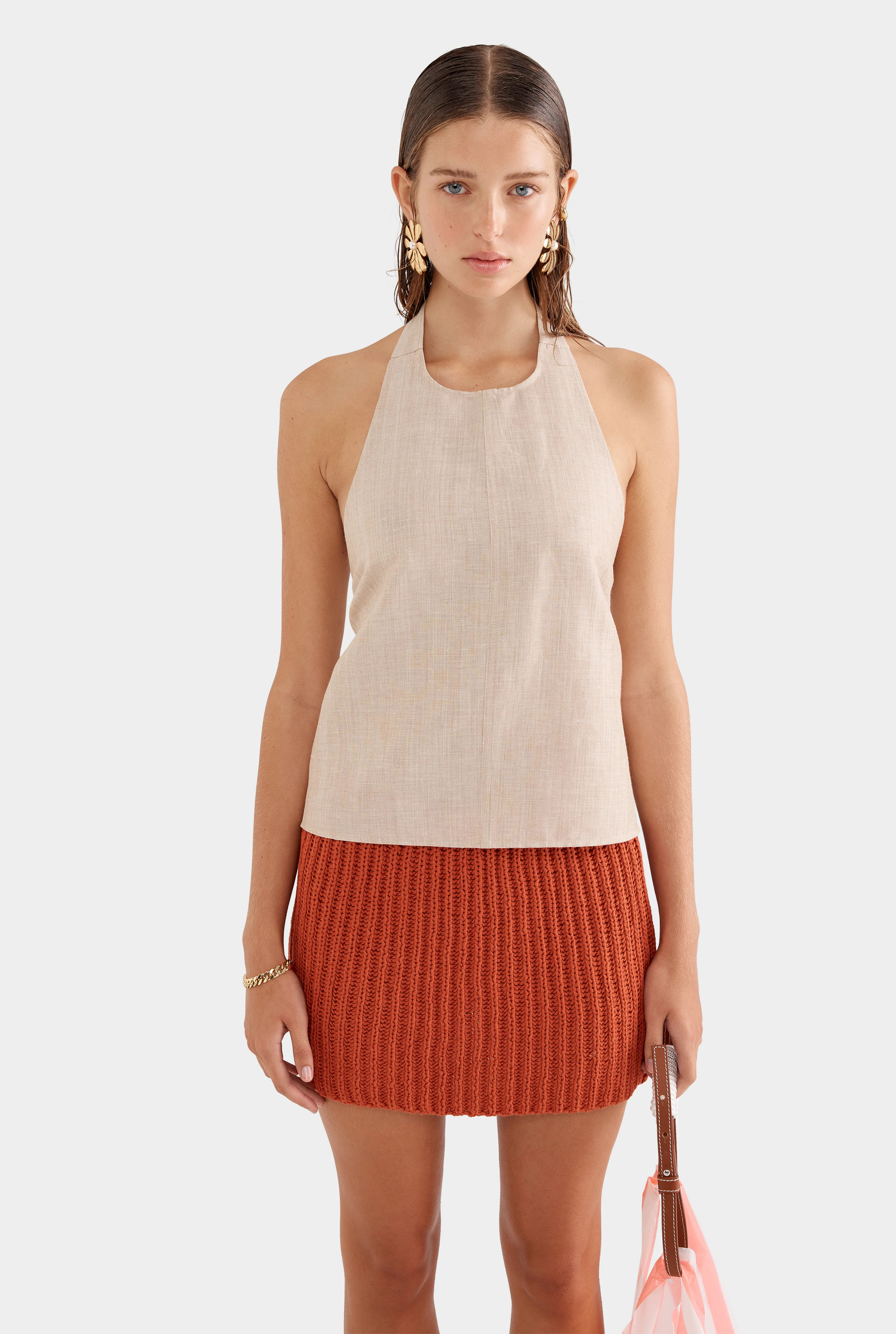 Linen Wool Tie Back Halter Top | Venroy AU