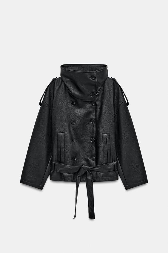 LEATHER EFFECT BELTED JACKET | Zara UK