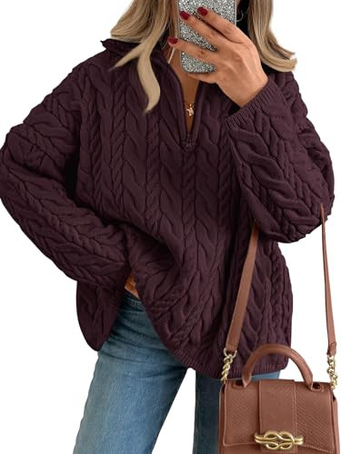 Trendy Queen Women's Oversized Cable Knit Quarter Zip Up Pullover Sweaters 2025 | Amazon (US)