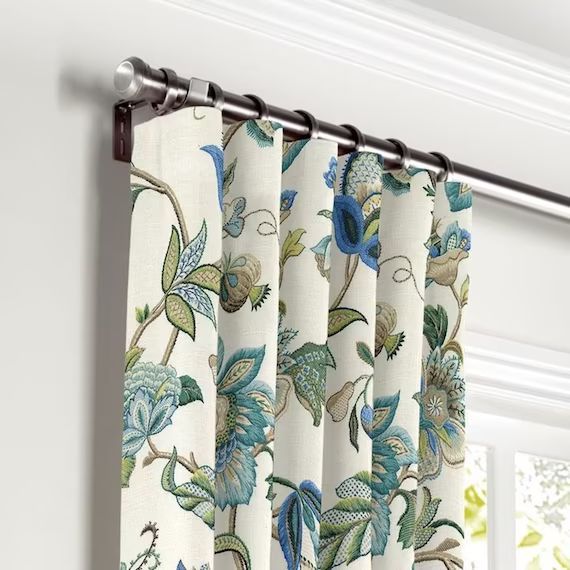 Jacobean  linen Curtain Panel, Floral Window Panel  in Kaufmann  Brissac designer fabric FREE SHI... | Etsy (US)