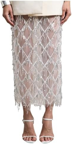 MakeMeChic Women's Sequin Midi Skirts Sheer Fringe Glitter Sparkly Party Club Cover Up Skirts | Amazon (US)