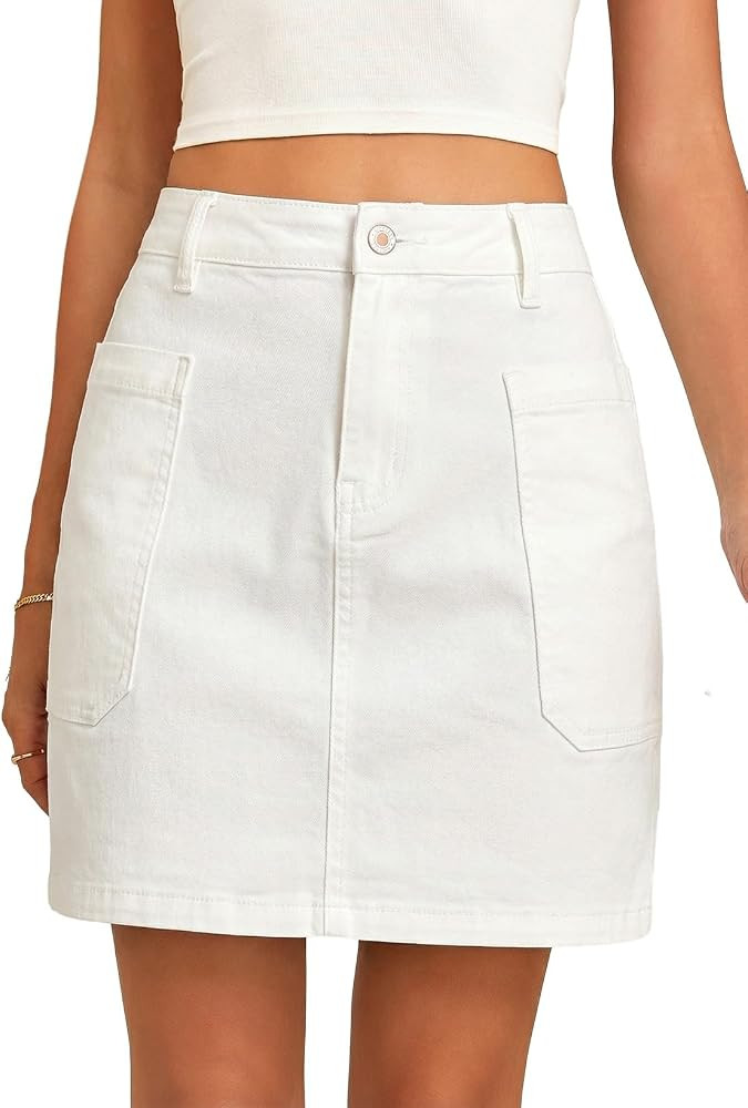 Sidefeel Women's Jean Skirt High Waisted Stretchy Casual Denim Above Knee Skirts with Patch Pocke... | Amazon (US)