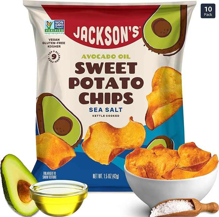 Jackson’s Sweet Potato Kettle Chips with Sea Salt made with Premium Avocado Oil (1.5 oz, Pack o... | Amazon (US)