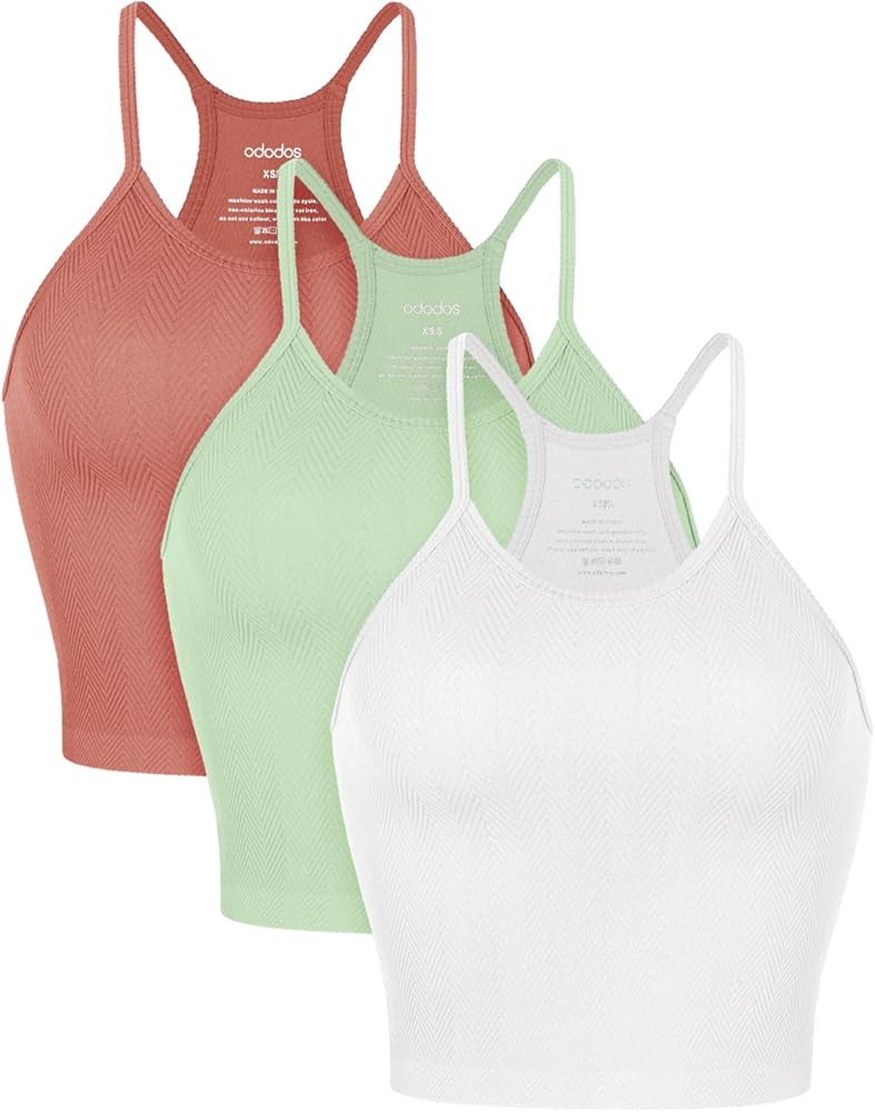 ODODOS Women's Crop 3-Pack Herringbone Knit Seamless Soft Camisole Crop Tank Tops | Amazon (US)
