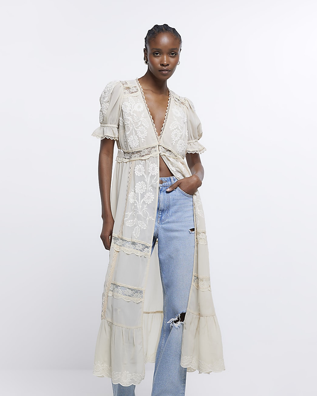 Cream lace longline top | River Island (UK & IE)