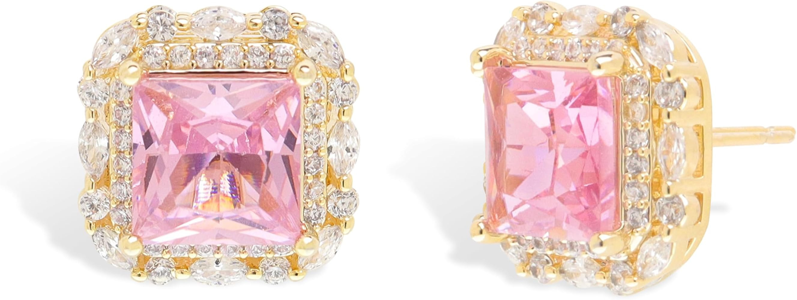 Sonateomber Gold Silver Square Cubic Zirconia Moissanite Stud Earrings for Women, Sparkly Multico... | Amazon (US)