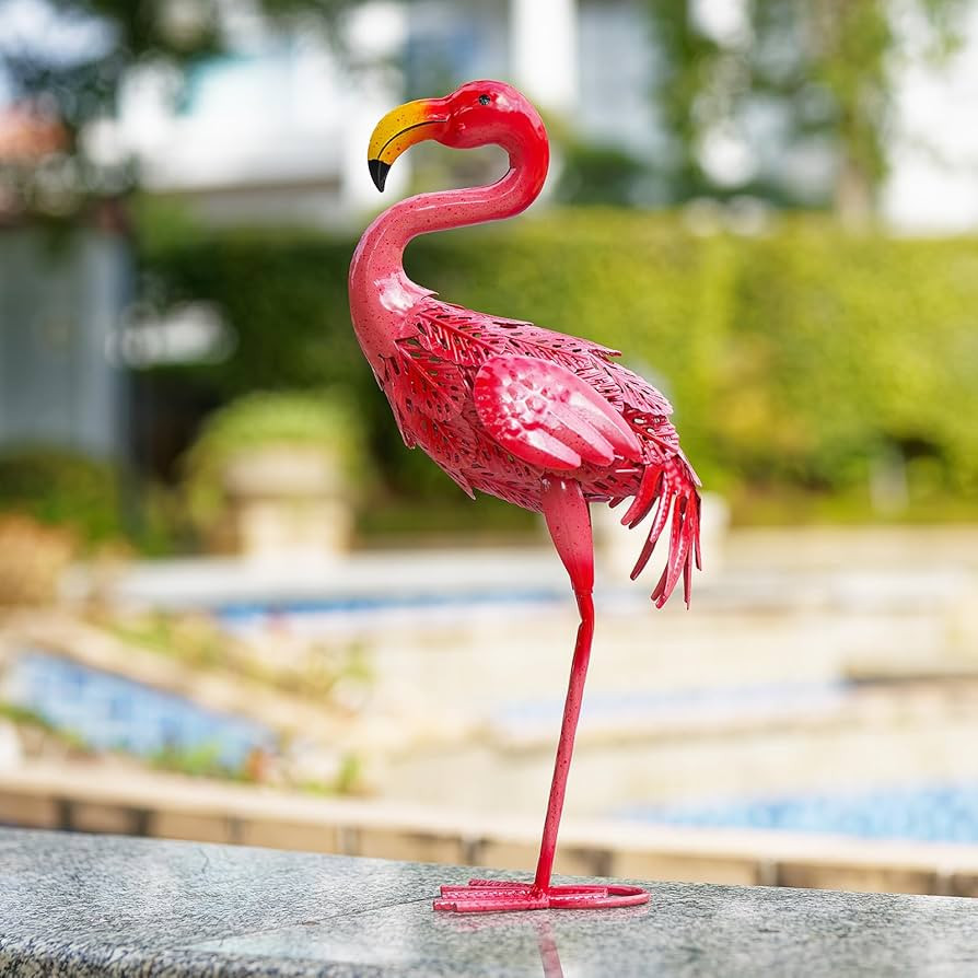 Metal Flamingo Garden Statues Outdoor Decor, Pink Flamingo Outdoor Sculptures Yard Art Decoration... | Amazon (US)