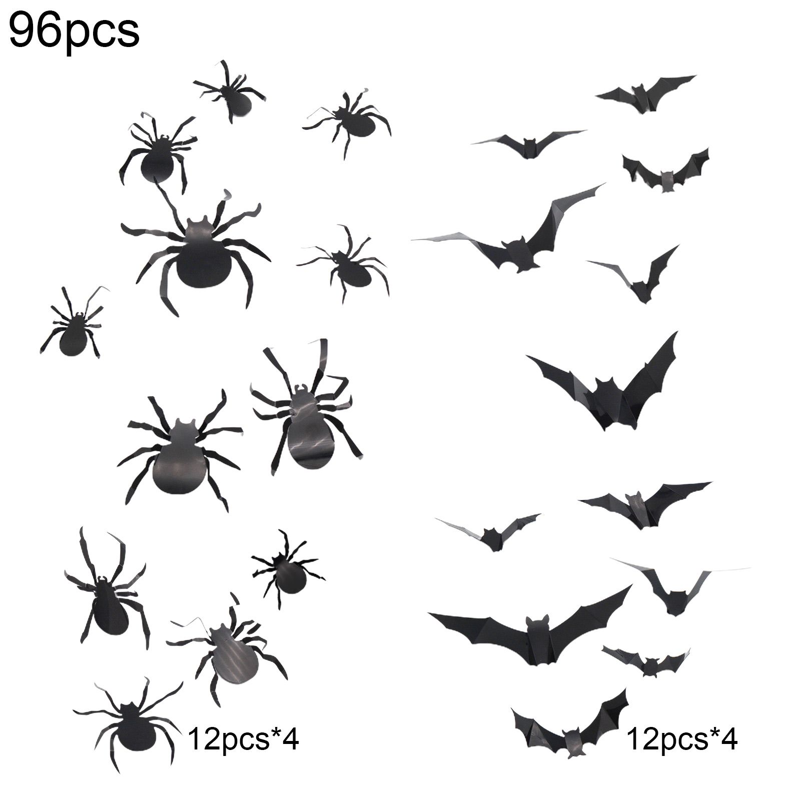 LIHUA 96Pcs/Pack Wall Stickers Spiders Bats Design Reusable PVC Halloween Party Decals Indoor Dec... | Walmart (US)