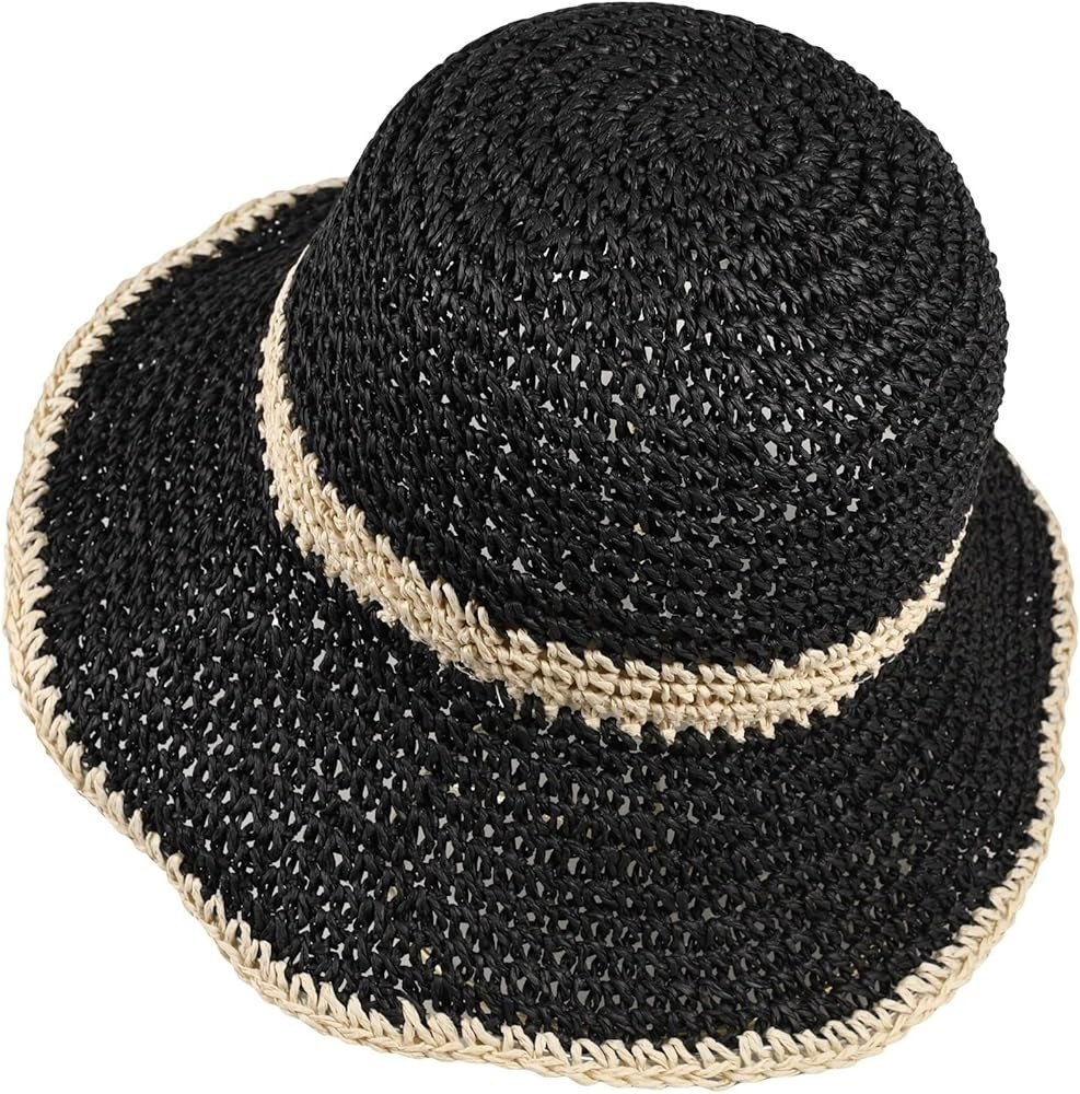 Womens Straw Bucket Hat for Women Handmade Floral Foldable Floppy Beach Hat Travel Straw Hat | Amazon (US)