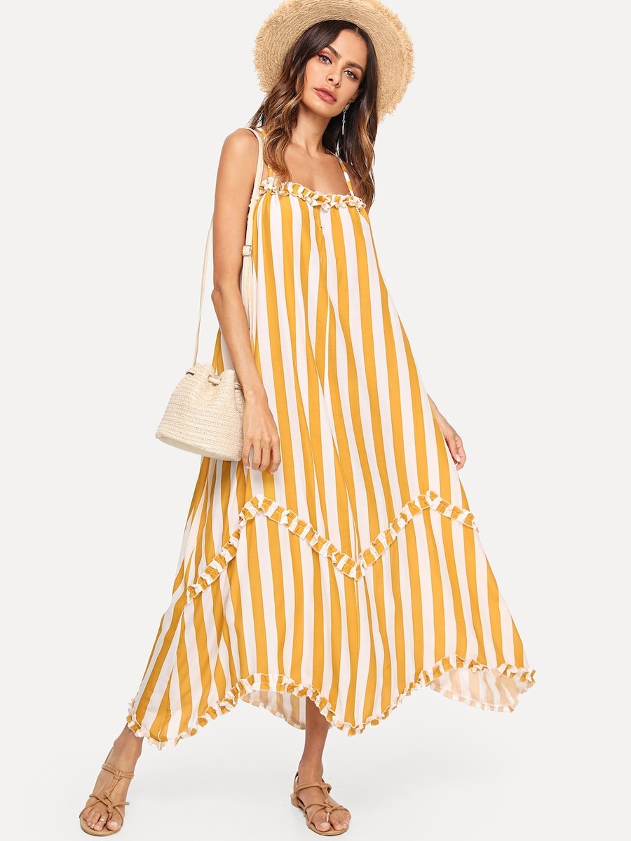 Frill Trim Striped Cami Dress | SHEIN