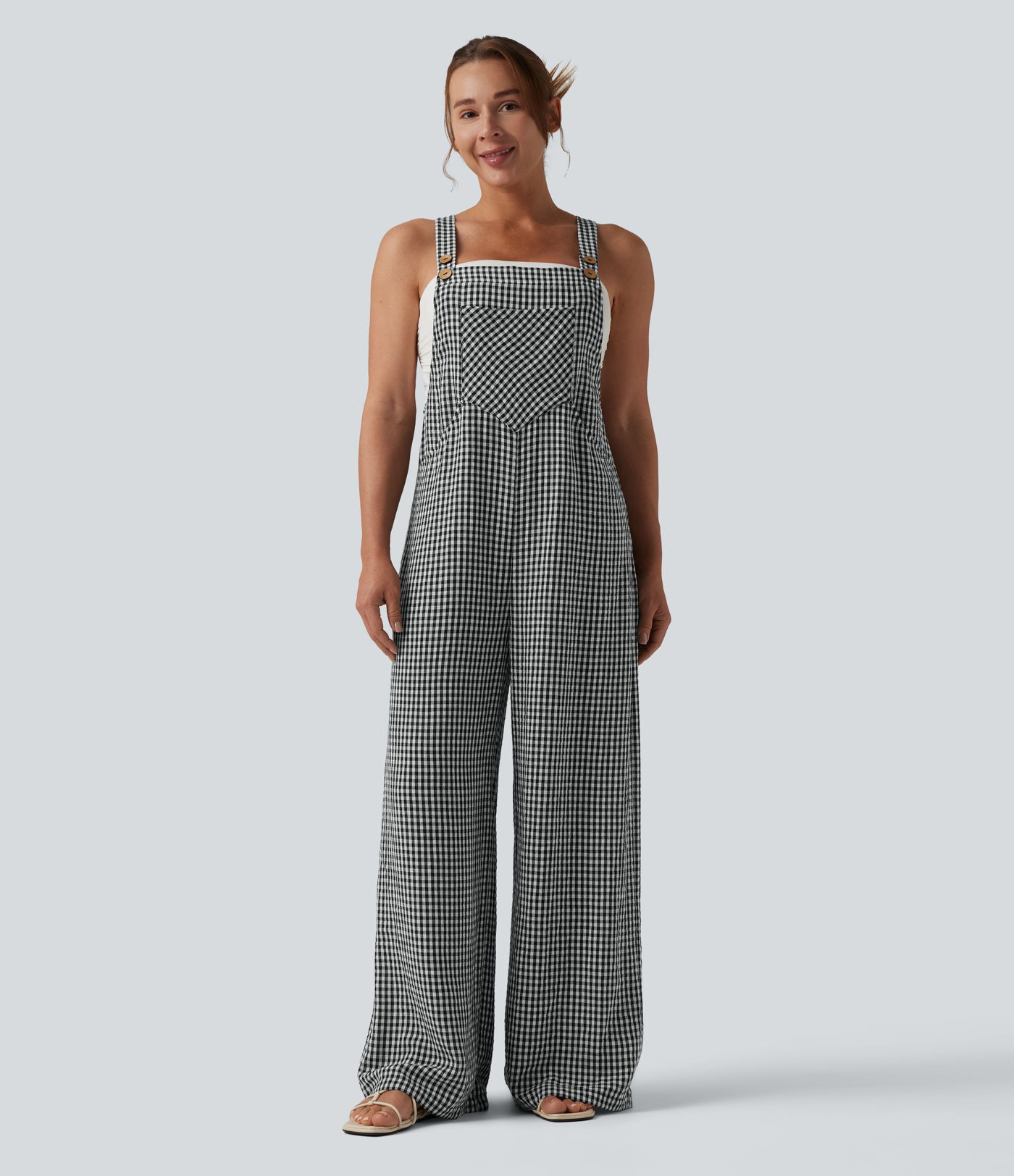 Women’s Plaid Casual Linen-Feel Overalls with Pockets - Halara | HALARA