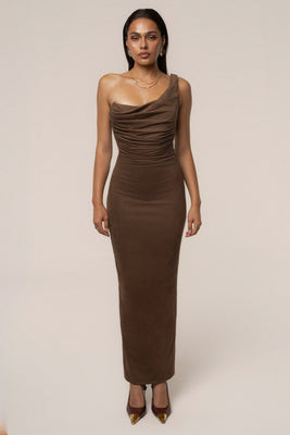 Chocolate Monte Carlo Suede Maxi Dress | JLUXLABEL US