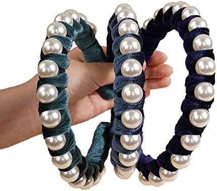 Wiwpar Pearl Headbands Velvet Hair Hoop with Pearls Elegant Pearl Head Band No Slip Fashion Hair ... | Amazon (US)