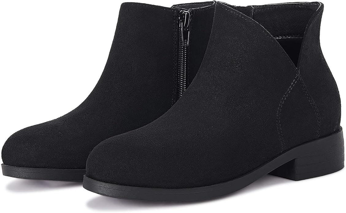 Coutgo Girls V Cutout Ankle Boots Chunky Low Heels Zipper Dress Booties for Toddler/Little/Big Ki... | Amazon (US)