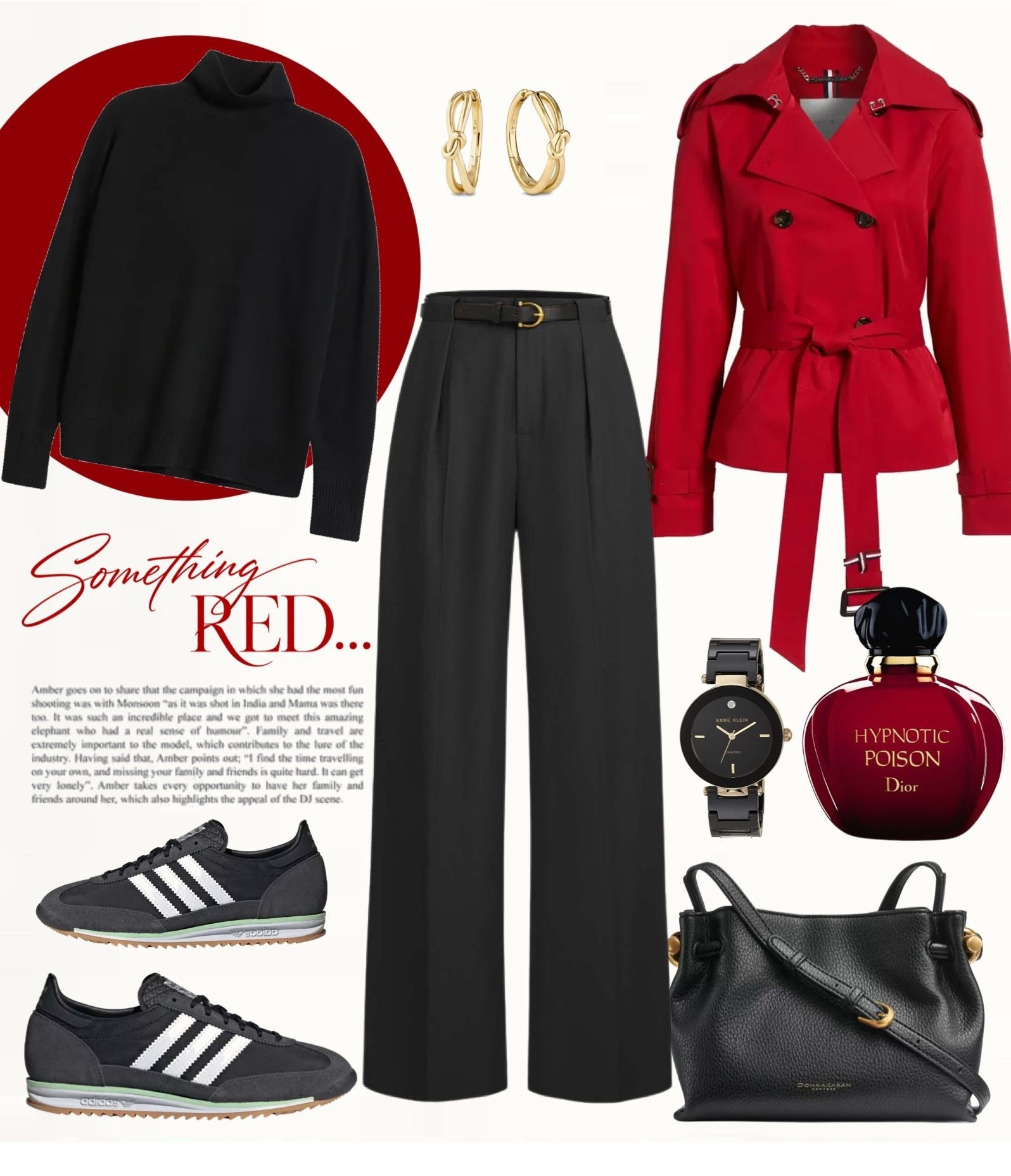 Black oversized sweater with black wide-leg trousers as a sleek base, elevated with a bold red trench-style jacket. Styled with black sneakers, a black leather bag, gold hoop earrings, and a classic black watch for an easy but striking look.
#casualchic #everydaystyle #springoutfit


#LTKOver40 #LTKootd #LTKSeasonal