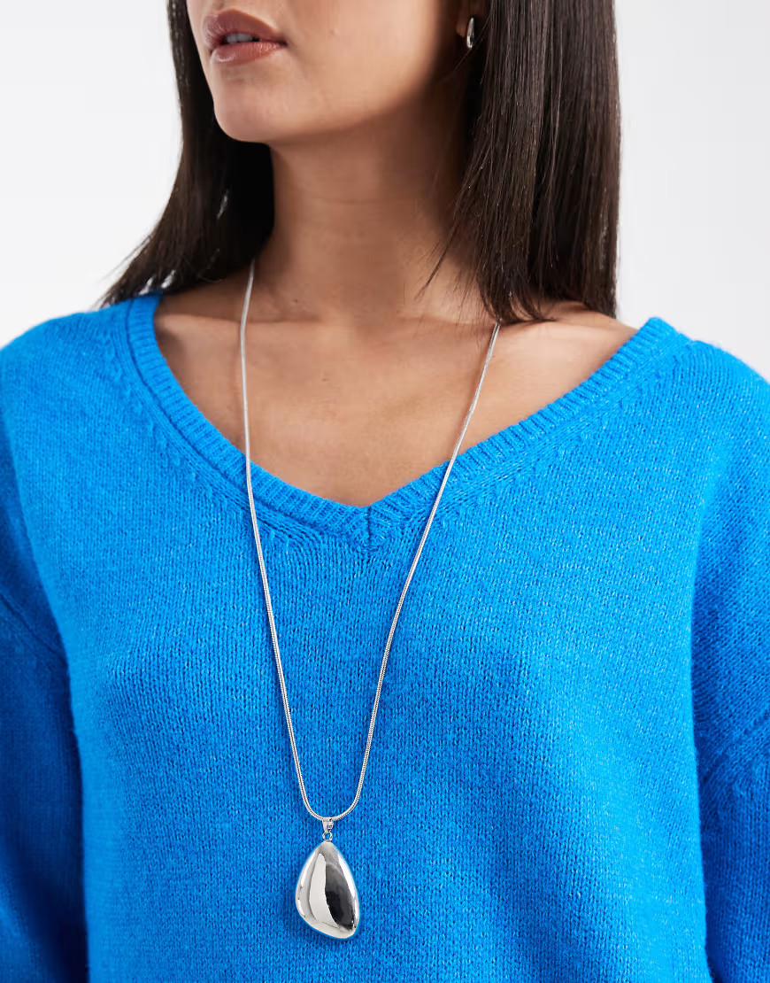 ASOS DESIGN long necklace with clean pendant in silver tone | ASOS (Global)