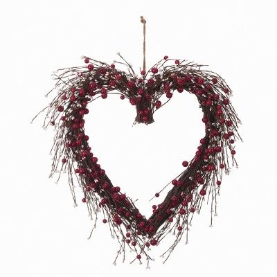 Transpac Wood 22" Red Valentines Day Faux Berry Heart Wreath | Target