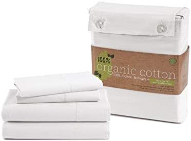 100% Organic Cotton Pure White Twin-Sheets Set, 3-Piece Pure Organic Cotton Long Staple Percale W... | Amazon (US)