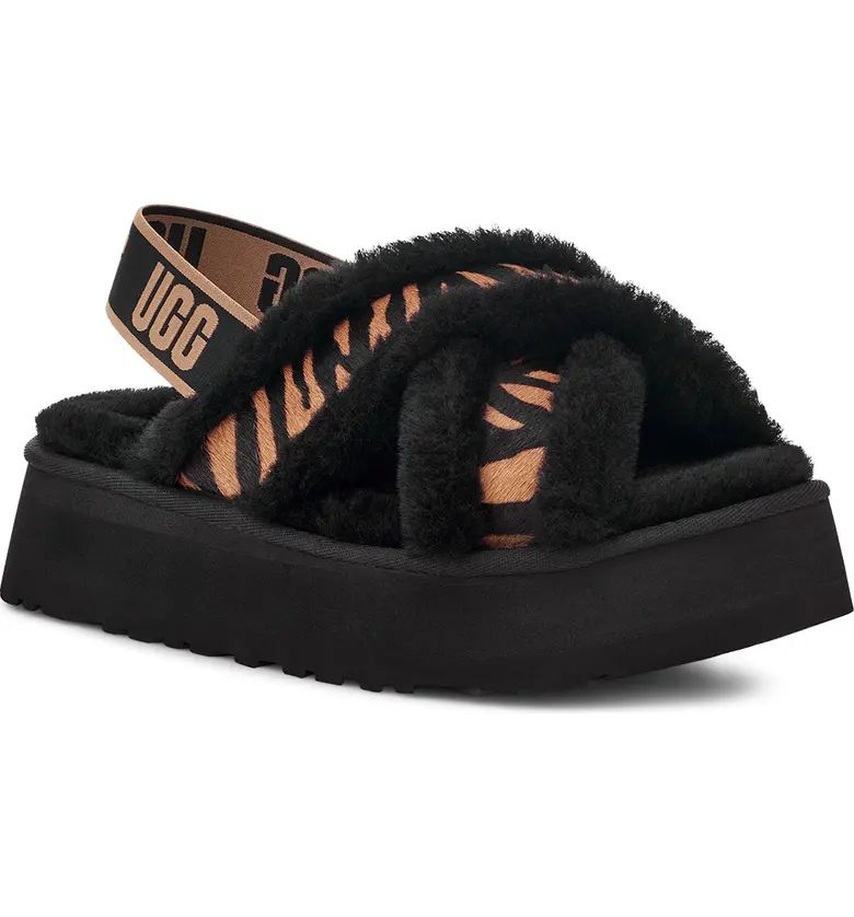 UGG® Disco Cross Genuine Shearling Tiger Print Slide | Nordstromrack | Nordstrom Rack