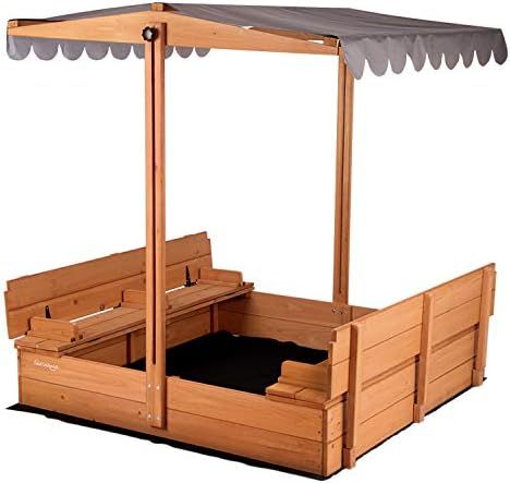 Kids Sand Boxes with Canopy Sandboxes with Covers Foldable Bench Seats, Children Outdoor Wooden P... | Amazon (US)