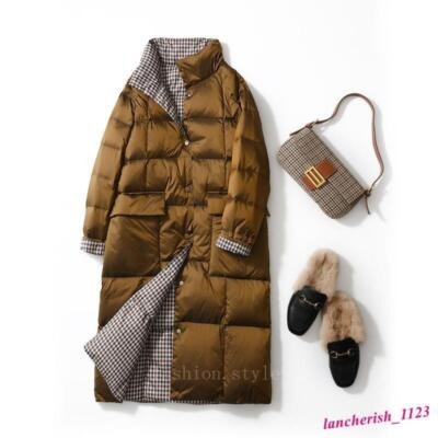 Reversible Women's Down Cotton Long Puffer Coat Parka Overcoat Grid Fashion Chic | eBay US